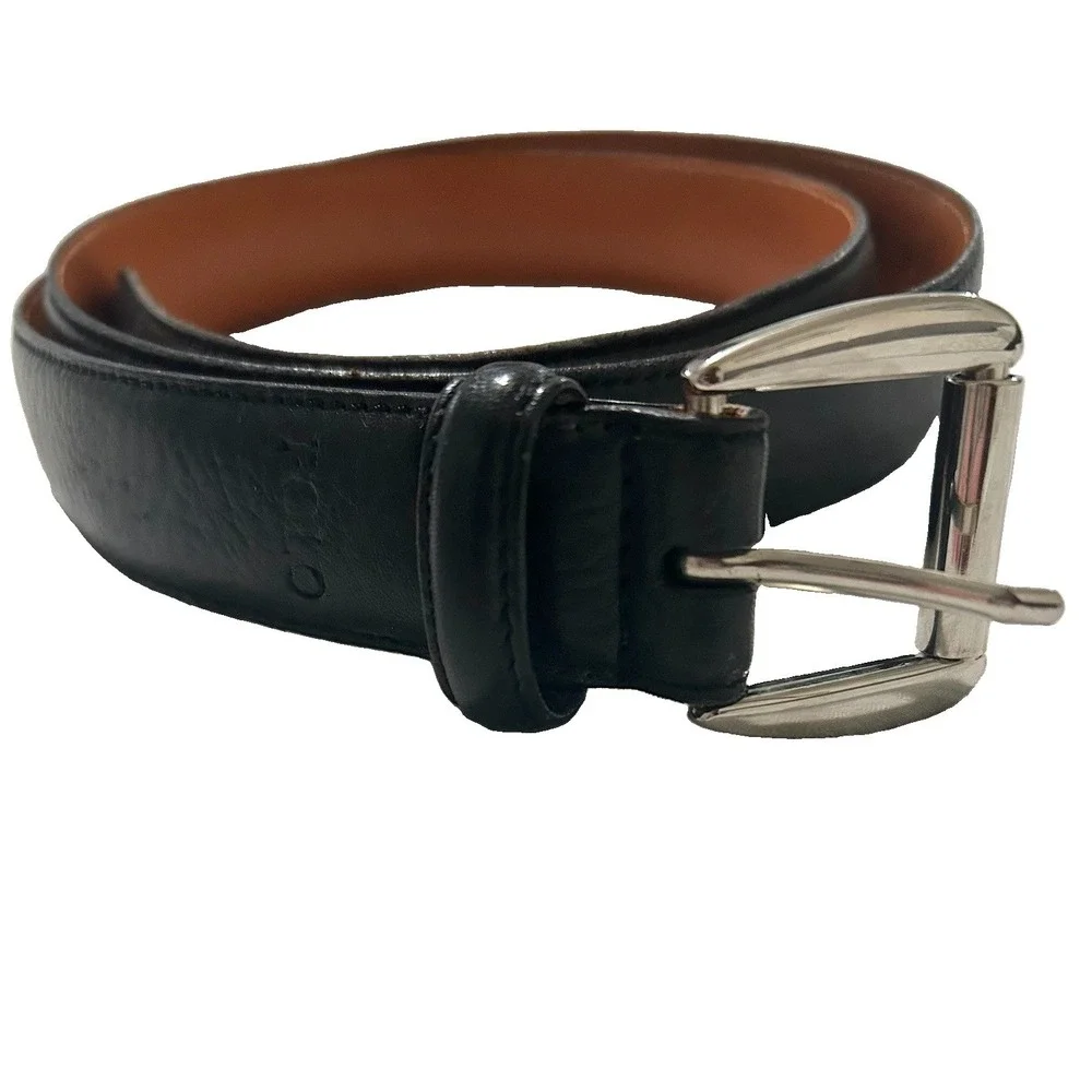 Polo Ralph Lauren Mens Black Leather Belt Silver Buckle Size 38